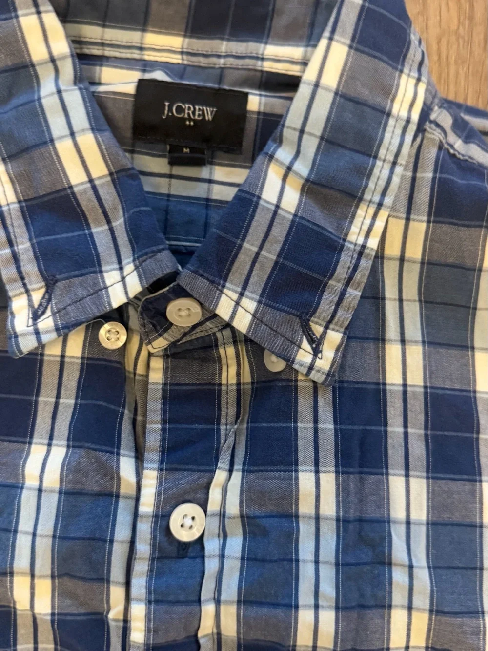 J.Crew Men’s Medium Blue Plaid 100% Cotton Button Down Shirt Preppy